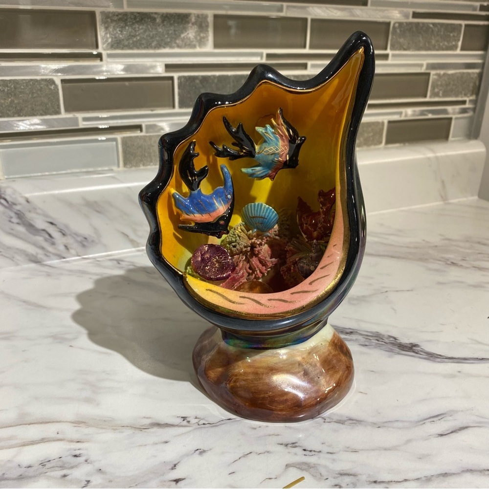 Vintage shell lamp ocean fish‎ coral themed Angel fish